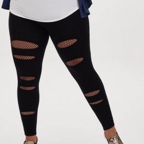 torrid Pants - Torrid women’s signature waist split fishnet distressed black leggings